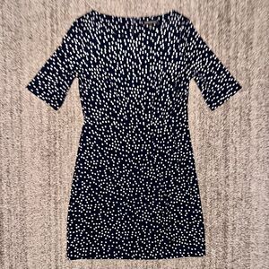 Banana Republic Print Pleated Waist Sheath Dress Blue Navy Polka Dot 6P